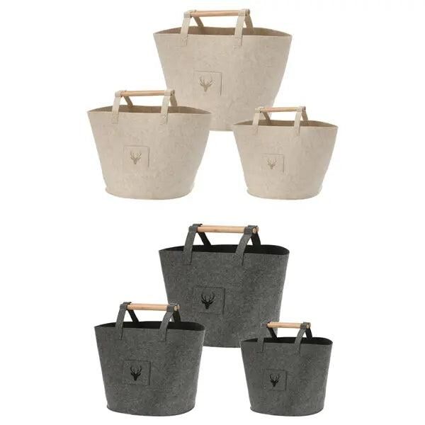 Runder Filz-Aufbewahrungskorb 3er-Set mit Hirschmotiv | 2 Sets