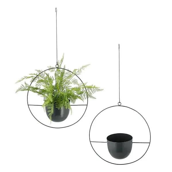 Runder H&auml;ngepflanztopf, Anthrazit, ca. 65cm H&ouml;he &ndash; Stilvoller Pflanzk&uuml;bel | Moderner H&auml;ngekorb