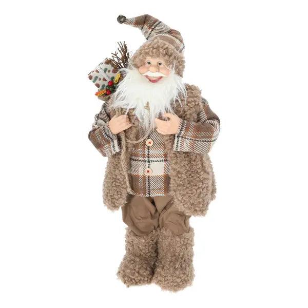 Rustikale Weihnachtsmann-Figur, Stehend, Braun, 65 cm, Vintage Weihnachtsdekoration