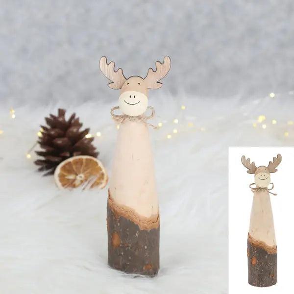 Rustikales Rentier aus Holz und Baumrinde, 19 cm &ndash; Naturbelassene Festtagsdeko