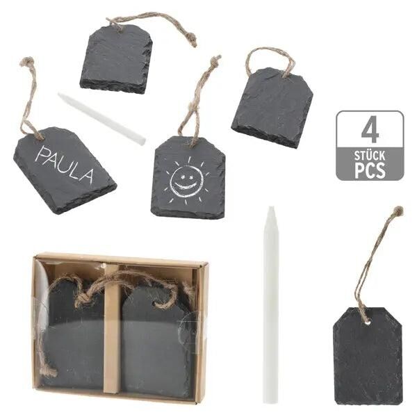 Schiefer-Hangtags mit Kreide, 4er-Set, Ca. 7,5x5 cm &ndash; Vielseitig Beschriftbar