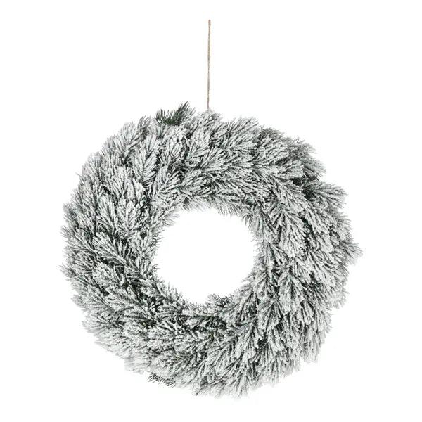 Schneebedeckter K&uuml;nstlicher Tannenkranz, Winterdeko, Ca. 40cm Durchmesser