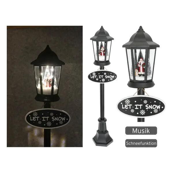Black LED snow lantern Santa, approx. 135 cm high