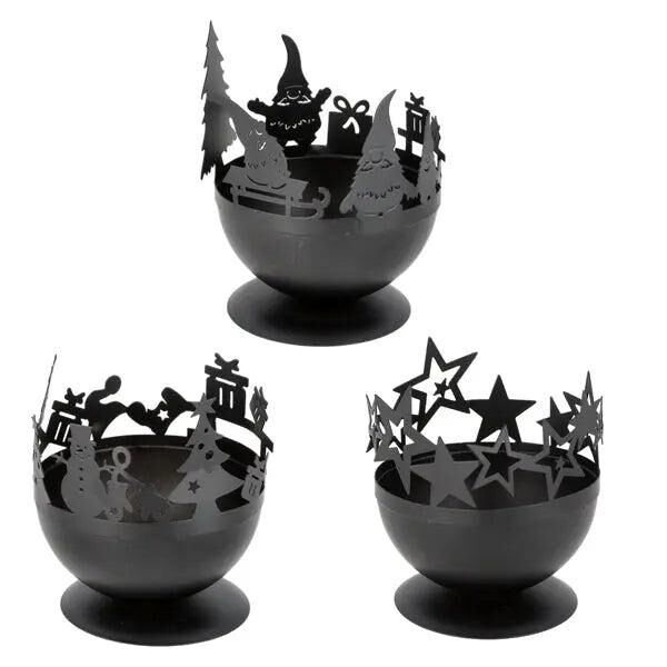 Schwarze Weihnachts-Kerzenhalter, 3er-Set, Durchmesser ca. 9cm - Elegante Tischdeko