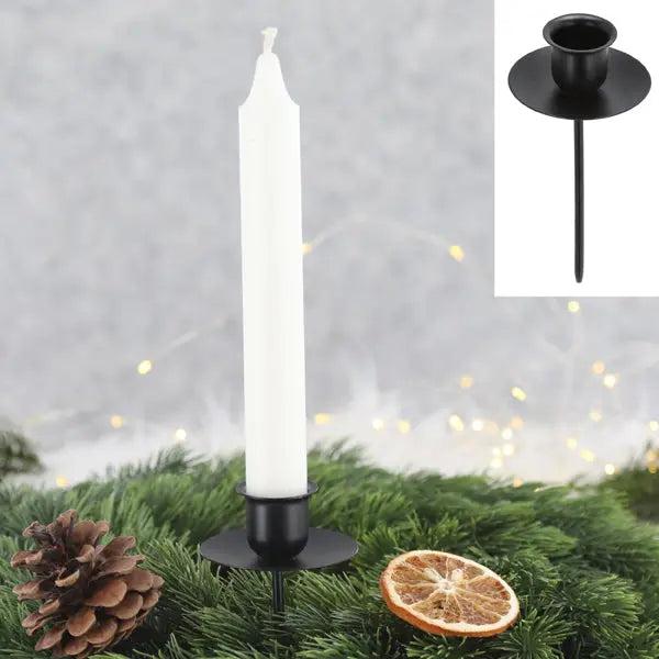 Schwarzer Stabkerzenhalter mit Spie&szlig;, 10 cm L&auml;nge