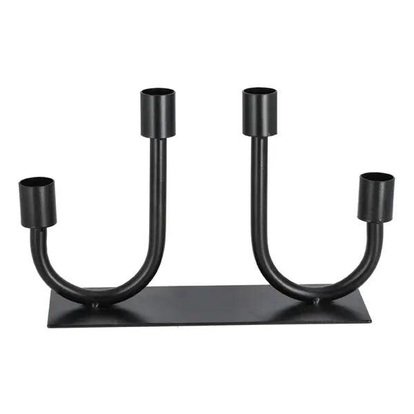 Schwarzer Vierarm-Kerzenleuchter auf Sockel, 23 cm Breit - Elegantes Dekor