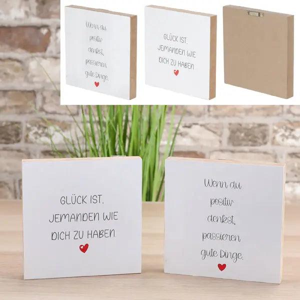 Set aus 3 Gl&uuml;cksbildern zum Aufstellen, je 15x15 cm - Freude f&uuml;r jeden Raum