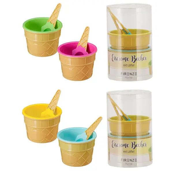 Set aus 4 Eiscreme-Bechern mit L&ouml;ffel, 2/s, ca. 7cm H&ouml;he &ndash; Dessertschalen mit Besteck, 4-teilig