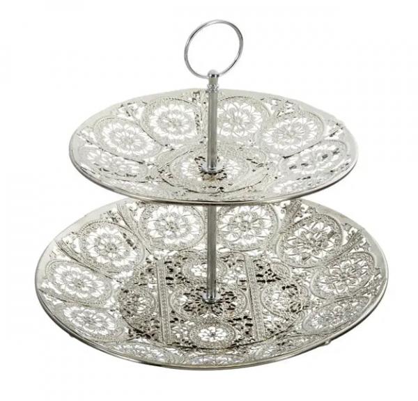 Silberne Mandala Etagere, 2er-Set, H&ouml;he ca. 23 cm
