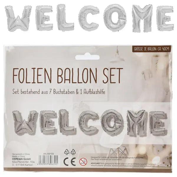Silver foil balloon 'Welcome' - set of 8, 40cm, for receptions