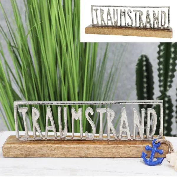 Silver lettering 'Traumstrand', Decorative wall art, 30cm wide