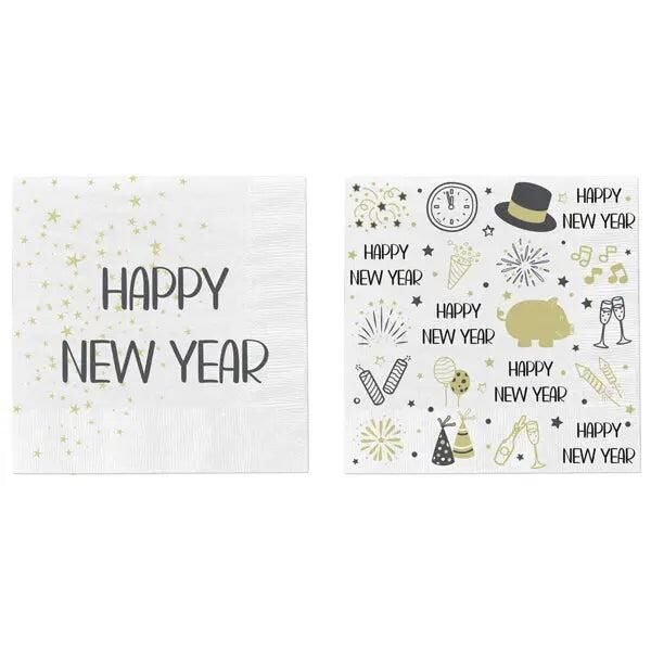 Silvester Party-Servietten, Zwei Designs, 20er-Pack