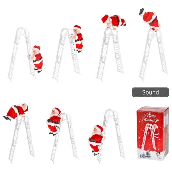 Singender und kletternder Santa mit Salto - Animierte Weihnachtsdeko, ca. 40cm hoch