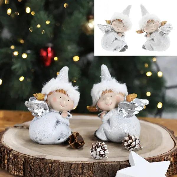 Sitzende Schutzengel M&auml;dchen, 2er-Set, 10cm Hoch, Harmonische Deko