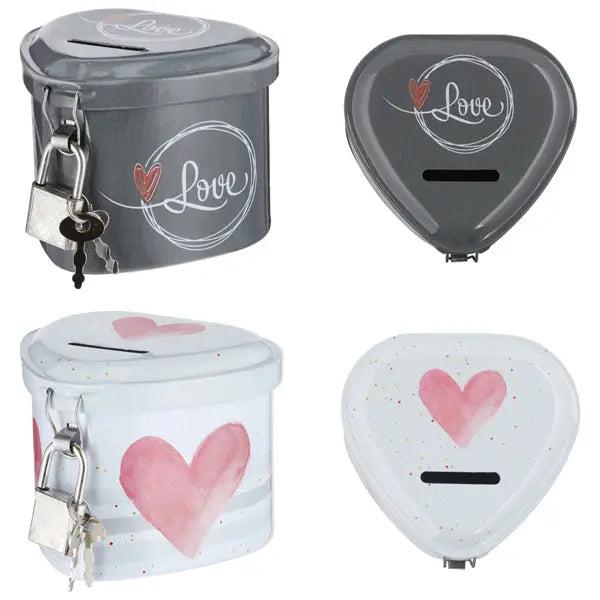 Spardose Love 2er-Set mit Schloss | Romantische Sparb&uuml;chsen f&uuml;r Paare