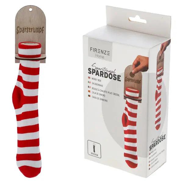 Sparstrumpf, rot-wei&szlig;, ca. 43cmH - Sparen Sie Geld in festlichem Stil