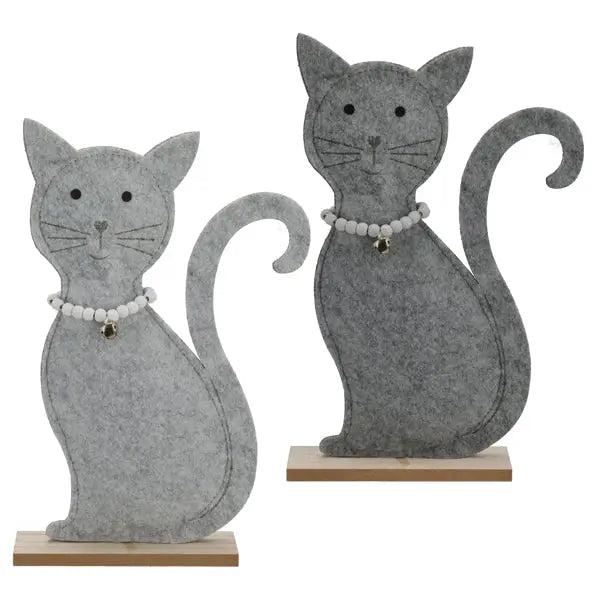 Stehende Filz-Katze auf Holzsockel, 2er-Set, Mittel, ca. 29cm - Niedliche Katzen-Dekofiguren