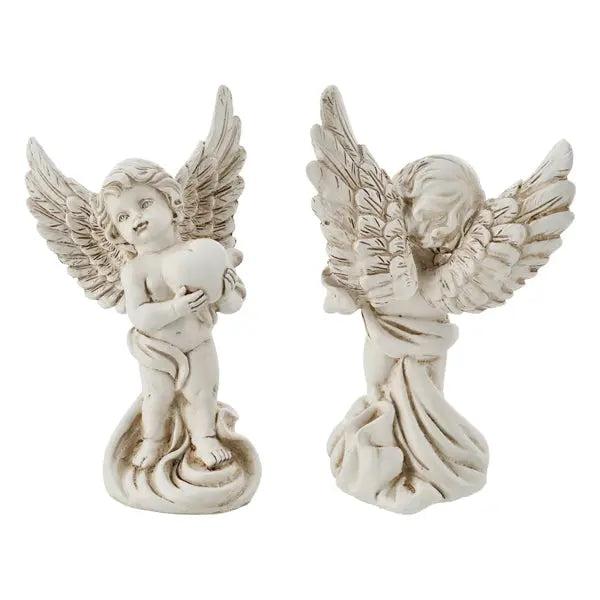 Stehender Engel mit Herz, Liebevolle Skulptur, 18 cm H&ouml;he