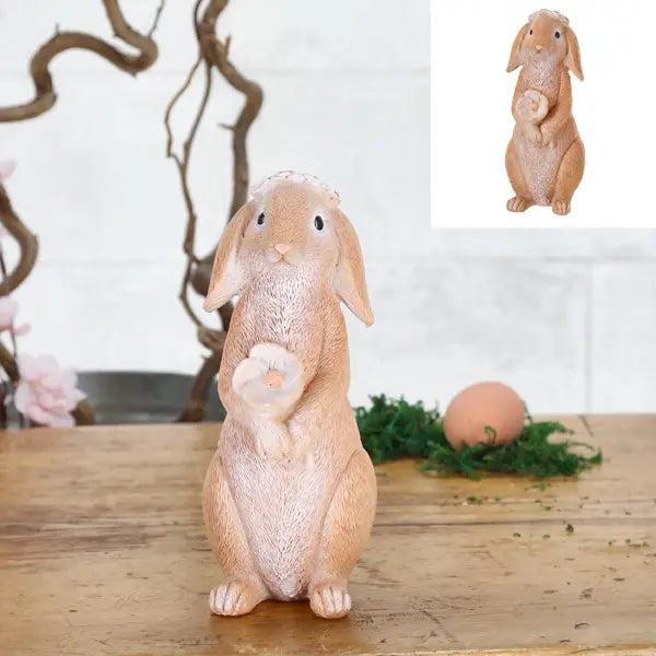 Stehender Hase mit Blumenkranz, ca. 20 cm Hoch - Fr&uuml;hlingshafte Dekofigur