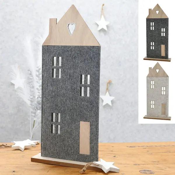 Stilvolle Filz-Haus Aufsteller auf Holzfu&szlig;, 51cm H&ouml;he, 2er Set - Elegante Wohnaccessoires