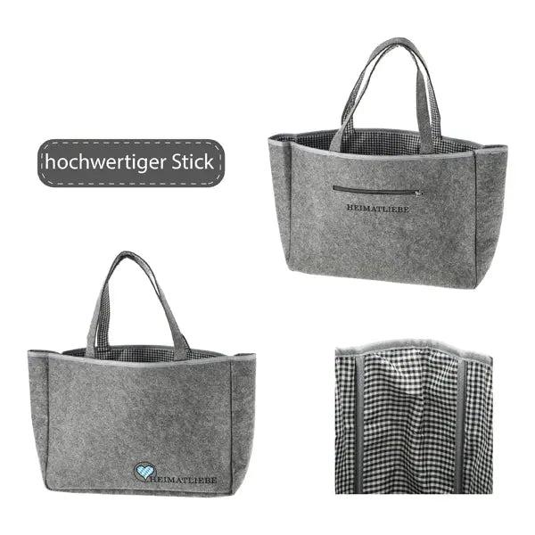Stilvolle Graue Filz Einkaufstasche - Heimatliebe Design | Robust & Umweltfreundlich