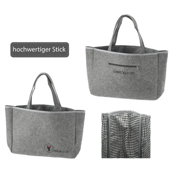 Stilvolle Graue Filz Einkaufstasche - Schwarzwaldliebe Design | Robust & Umweltfreundlich
