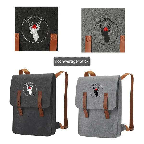 Stilvoller Filz-Rucksack - Schwarzwaldliebe 2/s - ca. 27,5x36cm - Robuster & Modischer Begleiter