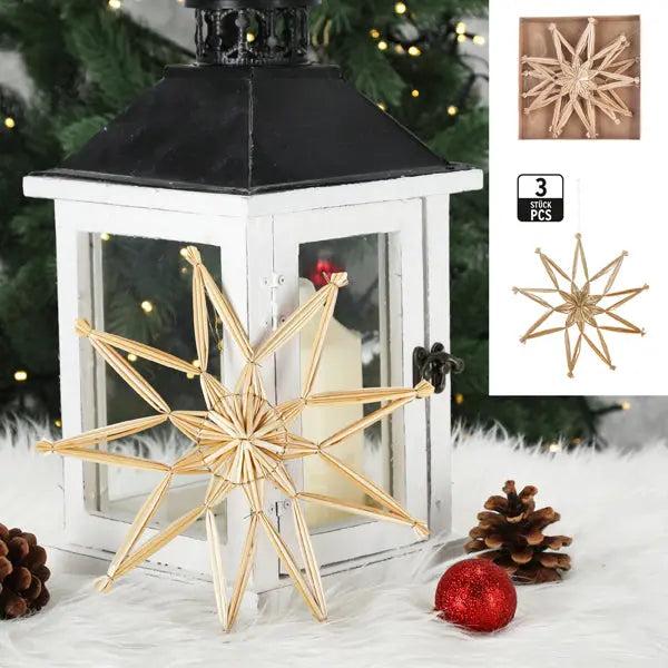 Strohsterne Deko, 3er Set, Handgefertigt, Durchmesser ca. 20cm