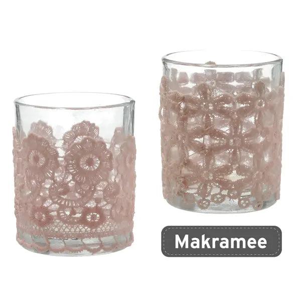 Teelichthalter Makramee, 2er-Set, ca. 7,5 cm hoch &ndash; Boho-Kerzenhalter | Stilvolle Lichter