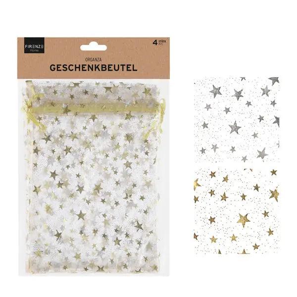 Weihnachtliche Organza Geschenkbeutel, 4er Set, 23x16 cm &ndash; Doppelpack