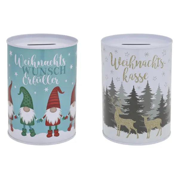 Weihnachtliche Spardose 2er Set, ca. 8,5x11,5cm &ndash; Festliche Sparboxen