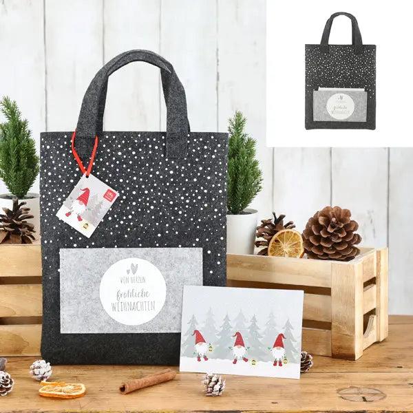 Weihnachts-Filztasche mit Gru&szlig;karte - 22x26cm, Festliche und Wiederverwendbare Geschenkverpackung