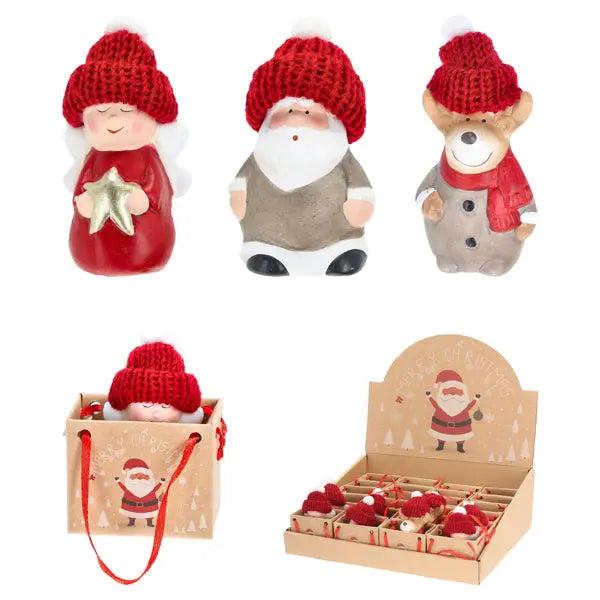 Weihnachtsfiguren in Geschenkt&uuml;te &ndash; Set aus 3, Festliche Deko, ca. 8cm H&ouml;he, Perfektes Weihnachtsgeschenk