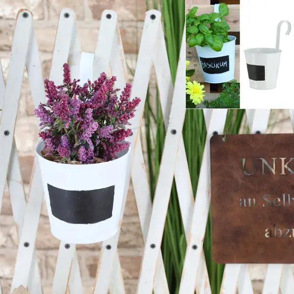 Wei&szlig;er &Uuml;bertopf zum H&auml;ngen und Beschriften, ca. 15cm Durchmesser &ndash; Dekorativer Pflanzbeh&auml;lter