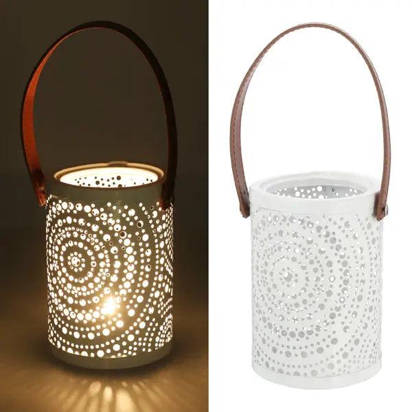 Wei&szlig;es Henkel-Windlicht, stilvolle Laterne, ca. 14x10 cm