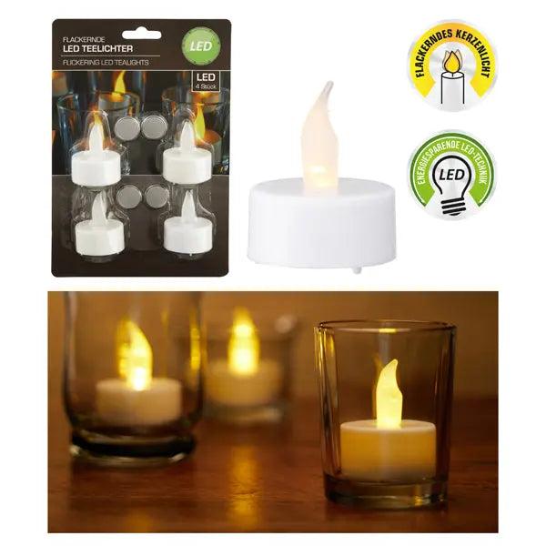 Wei&szlig;es LED-Teelicht, Flammenlos, 4er-Pack, Batteriebetrieben