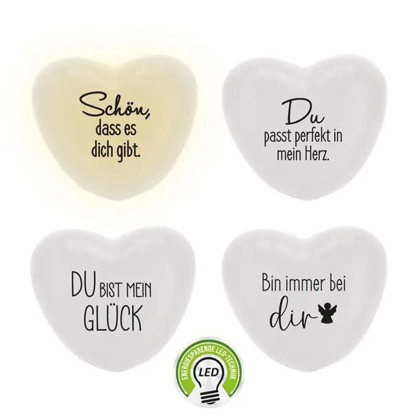 White LED Heart with Inspirational Sayings, 4-Pack, 6.5cm, Perfect Gift Item