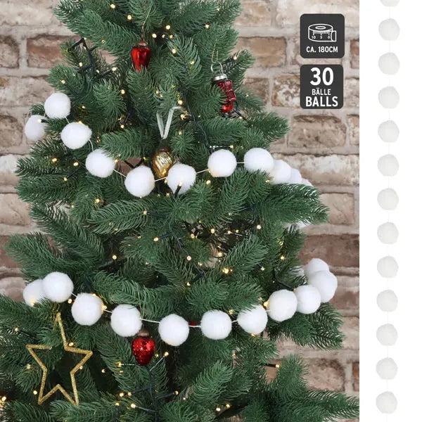 Winterliche Schneekugel-Girlande - Schneeballkette, 180cmL | Festliche Dekoration f&uuml;r die Feiertage