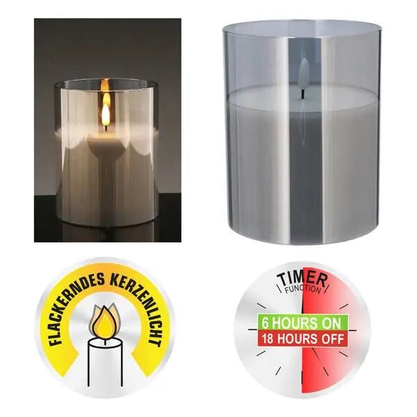 XL LED Echtwachskerze im Glasgeh&auml;use, New Flame Technologie, 12x15cm