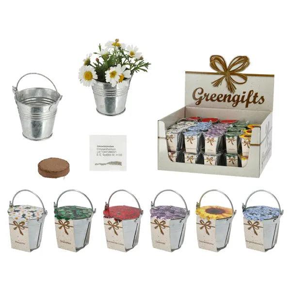 Zinkeimer Mini mit Kokosquellpad und Samen, Blumen, 6er-Set &ndash; Dekorative Pflanzensets