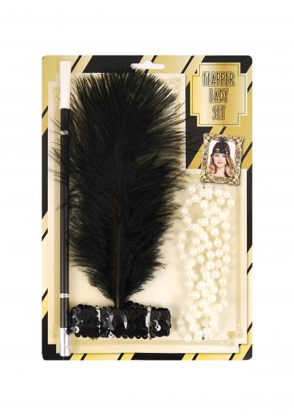 1920Er Jahre Flapper Kost&uuml;m-Set F&uuml;r Damen, 3-teilig: Kleid, Stirnband, Handschuhe