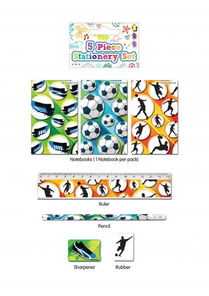 5-teiliges Fu&szlig;ball-Briefpapier-Set, Schreiben f&uuml;r Kinder, Themenpaket