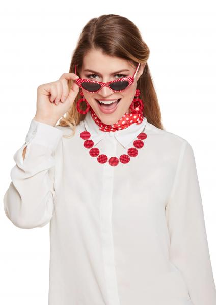 50er-Jahre Damen-Outfit, 5-teiliges Set in Rot, Vintage-Kleidung