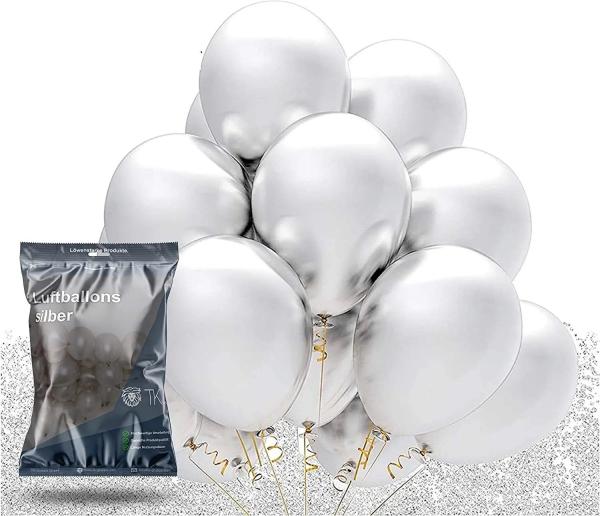 50x Luftballons Silber &Oslash; 35 cm - Helium - Kein Plastik -100 % Bio & recyclebar - metallic Deko Dekoration zur Bef&uuml;llung mit Ballongas