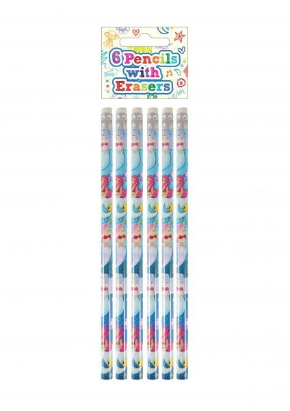 6Er-Pack Meerjungfrau Bleistifte Mit Radiergummi, Vollgr&ouml;&szlig;e, Bunt