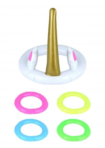 Aufblasbares Einhorn-Stirnband-Spielset mit 19 cm gro&szlig;en Ringen, 24 cm, lustige Partyaktivit&auml;t