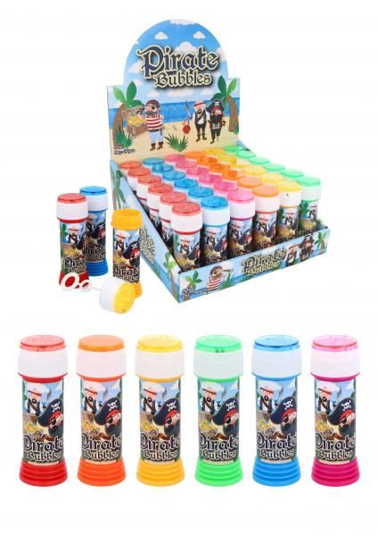 Bubble Tubs Seifenblasen im Piraten-Design, 50 ml, mit Maze-Puzzle-Deckel, verschiedene Farben, 6er-Pack