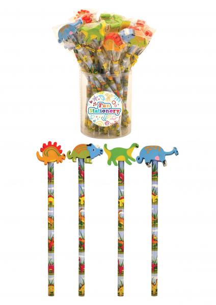 Dinosaurier Bleistift mit Radiergummi, 4er Pack, sortiert