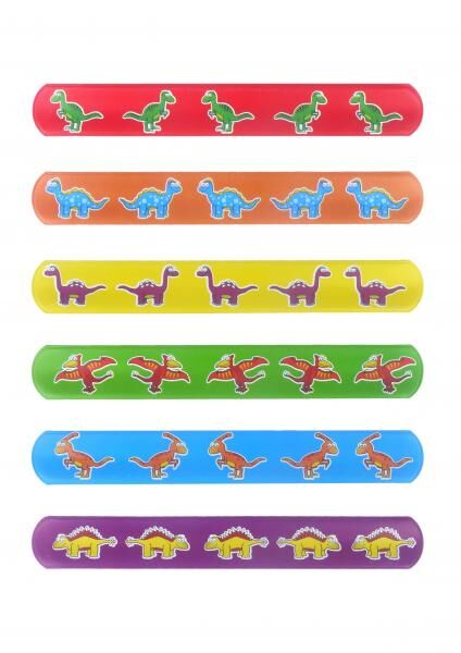 Dinosaurier Snap Armb&auml;nder, 22x3 cm, 6 verschiedene Designs - Modische Dino-Armb&auml;nder f&uuml;r Kinder