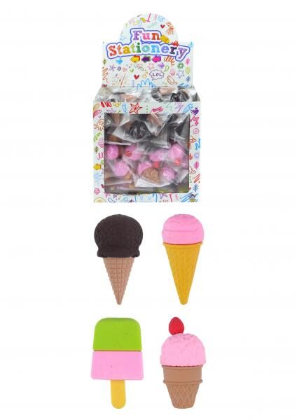 Eiscreme-Form Radiergummis, 4 Verschiedene Sorten, Buntes Schreibwarenset F&uuml;r Kinder